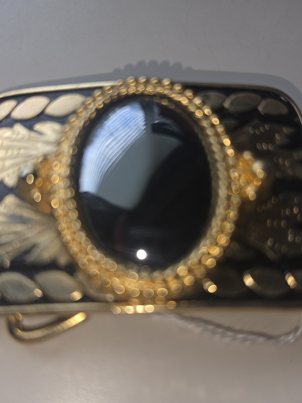Gold-Tone Compact with Hemetite Gem Accent